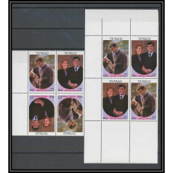 1035 - Tuvalu- Michel N° 377/380 ** (british royal family) Wedding 1986 Bloc 4 Coin de feuille + TETE BECHE MNH **