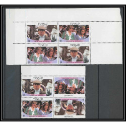 1035 - Tuvalu- Michel N° 377/380 ** (british royal family) Wedding 1986 Bloc 4 Coin de feuille + TETE BECHE MNH **