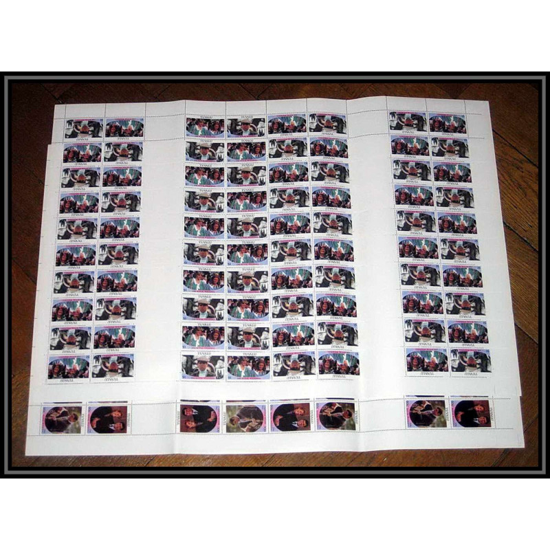 1036 Tuvalu MI N°377/380 ** (british royal family) Wedding 1986 feuilles (sheets) Cote 200 eu 10 tete beche