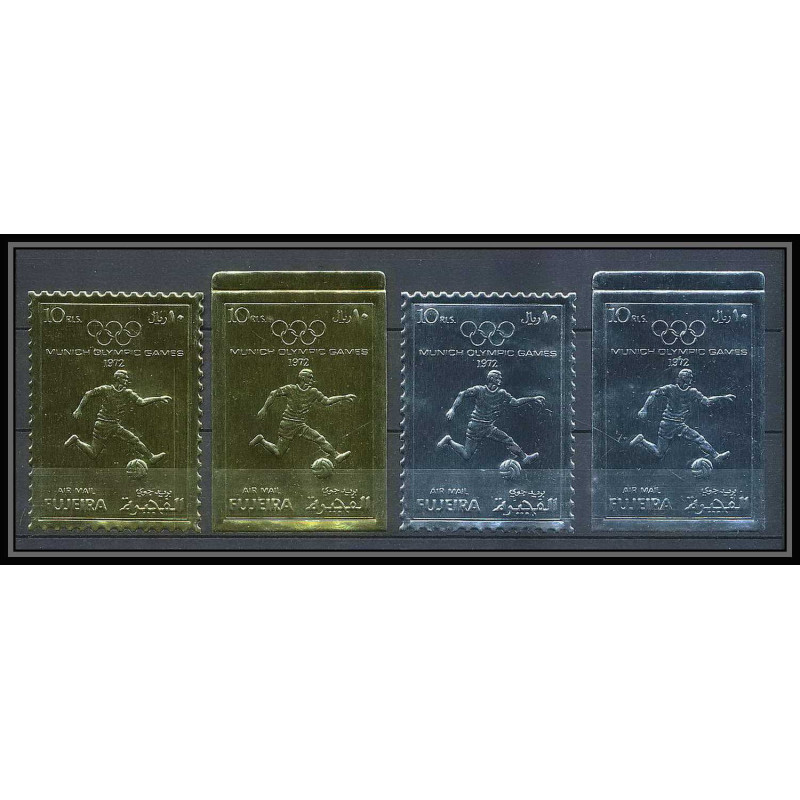 049a Fujeira N°1403 Jeux olympiques olympic games Complet 4 Timbres 1972 Munich OR gold / Argent Silver Football Soccer