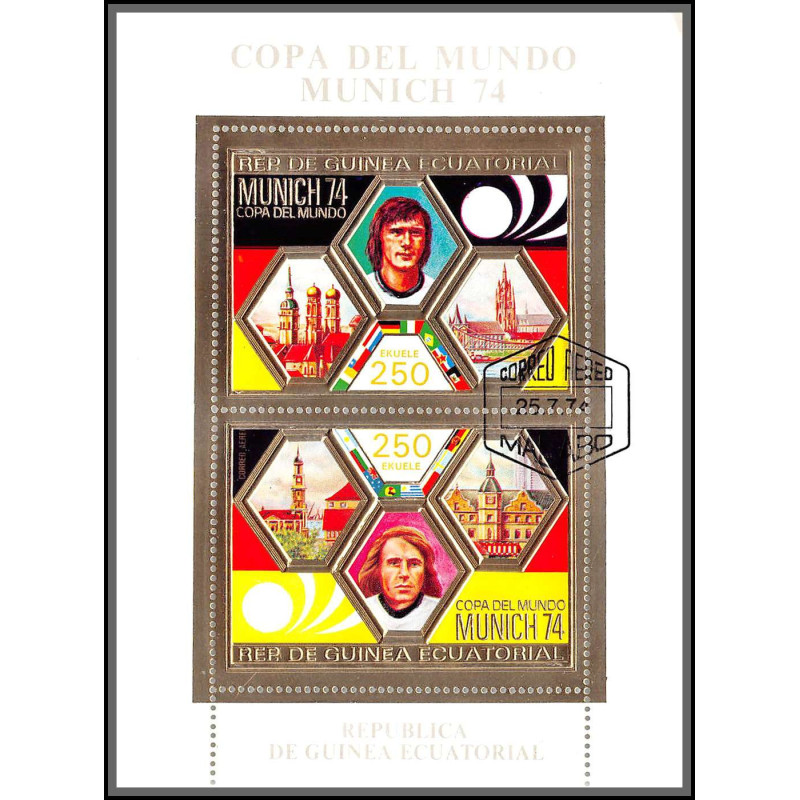 171 Guinée équatoriale guinea Bloc N°119 OR gold stamps Football Soccer ALLEMAGNE 74 copa del mundo munich