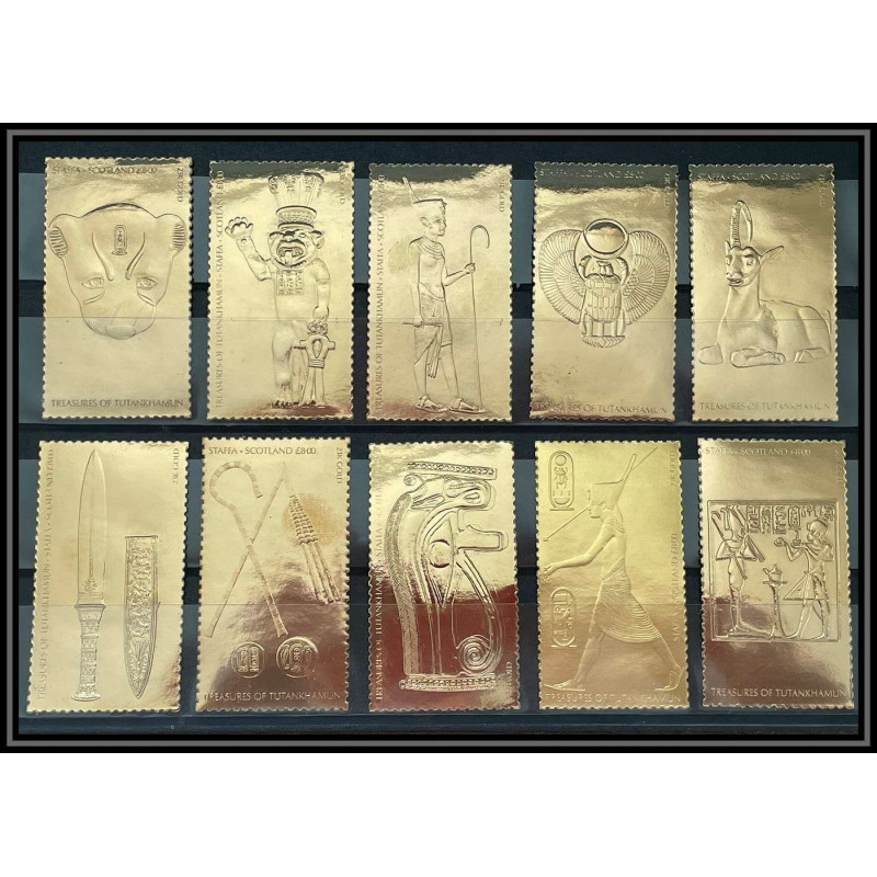 Discount collection de 31 timbres OR gold stamps 23K Différents staffa scotland Treasures of Tutankhamun