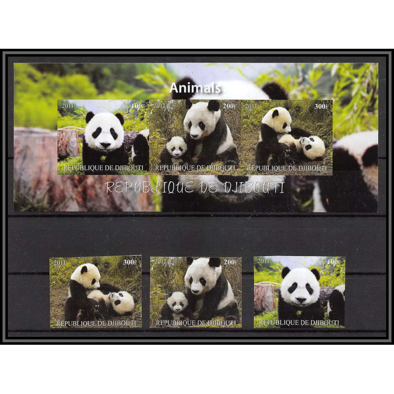 2074b/ djibouti Bf + serie ours bear bears panda neuf ** MNH Non dentelé imperf