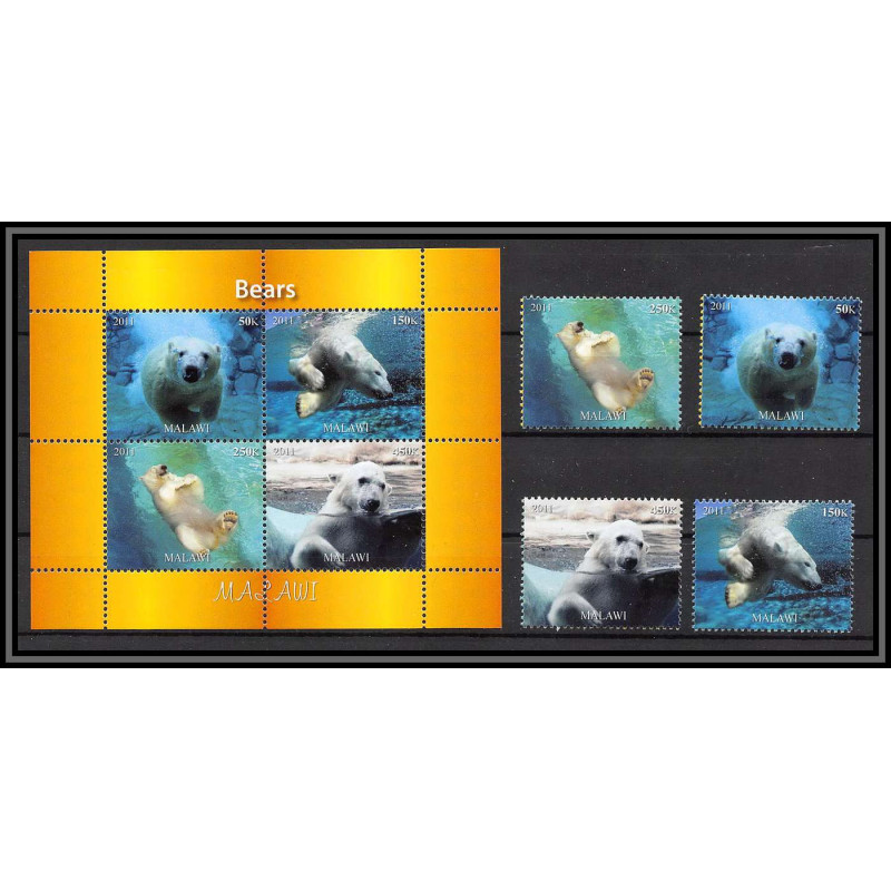2077b/ malawi Bf + serie ours blanc white bear bears neuf ** MNH 