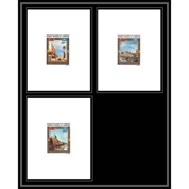 0075 Epreuve de luxe deluxe proof Cameroun Poste aerienne PA N°197/199 unesco venise (venice) Tableau (Painting)