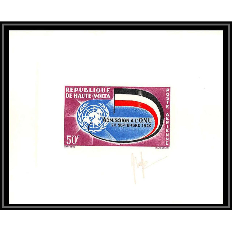 0225a Epreuve de luxe deluxe proof Haute volta Poste aerienne PA N°5 onu (uno united nations nations unies) signes