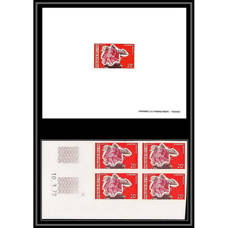 0383 Epreuve de luxe proof cote d'ivoire N°338 shell shells coquillages XENOPHORA coin date Non dentelé ** MNh imperf