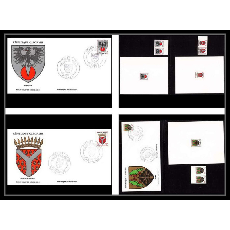 0876- épreuve de luxe / deluxe proof Gabon (gabonaise) N° 338/340 blasons armoiries + Non dentelé imperf ** MNH fdc