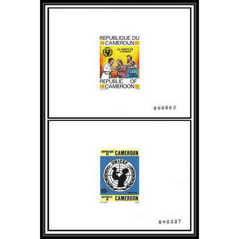 1388 épreuve de luxe / deluxe proof Cameroun N° 761 /762 Campagne pour la survie de l'enfant UNICEF CHILD