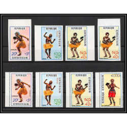 2169b/ Centrafricaine N°139/142 Danses dance épreuve deluxe proof Non dentelé imperf perfect set bord de feuille