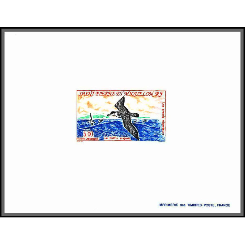 2197/ Saint-Pierre et Miquelon PA N°72 le puffin majeur Shearwater oiseaux birds épreuve de luxe deluxe proof 1993