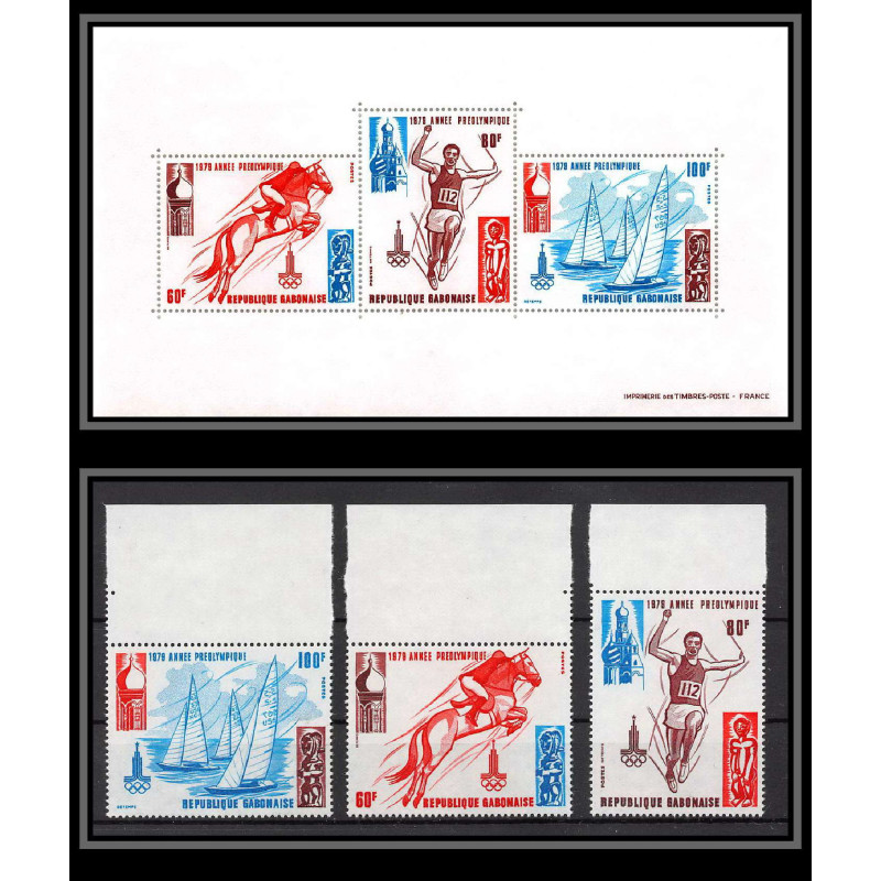 2443/ gabon gabonaise N°415/417 BF N°32 jeux olympiques olympic games) 1980 moscow MOSCOU bloc + timbres MNH **