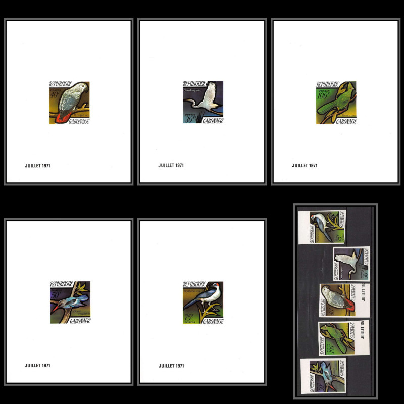 2455 gabon gabonaise N°278/282 oiseaux (birds) aigrette halcyon touraco épreuve de luxe deluxe proof Non dentelé imperf