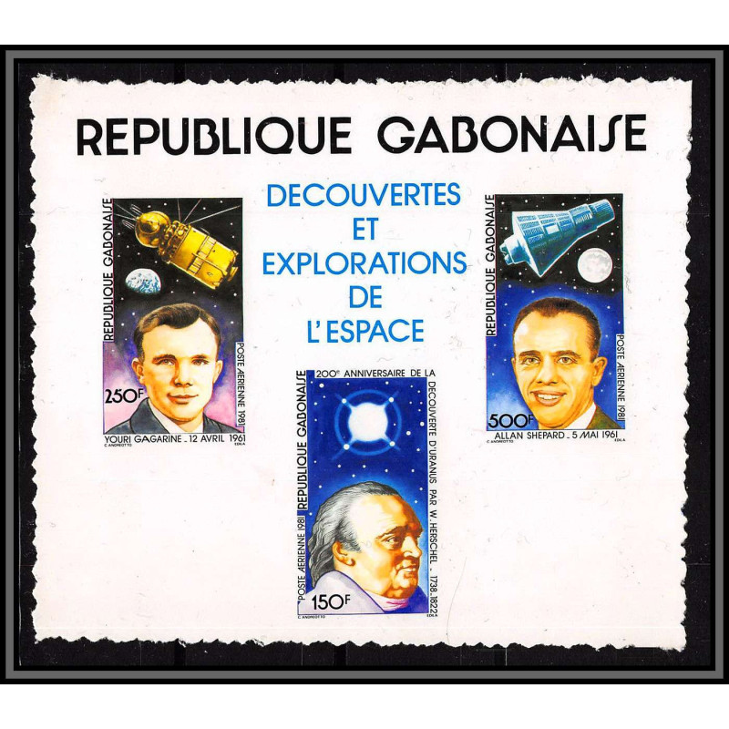 2457 gabon gabonaise Bloc BF 38 URANUS 1981 espace space gagarin gagarine shepard herschel épreuve de luxe deluxe proof