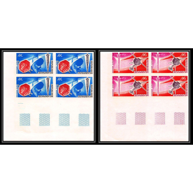 2458 gabon gabonaise PA N°45/46 conquète espace space 1966 fusée diamant satellite A1 BLOC 4 Non dentelé imperf ** MNH