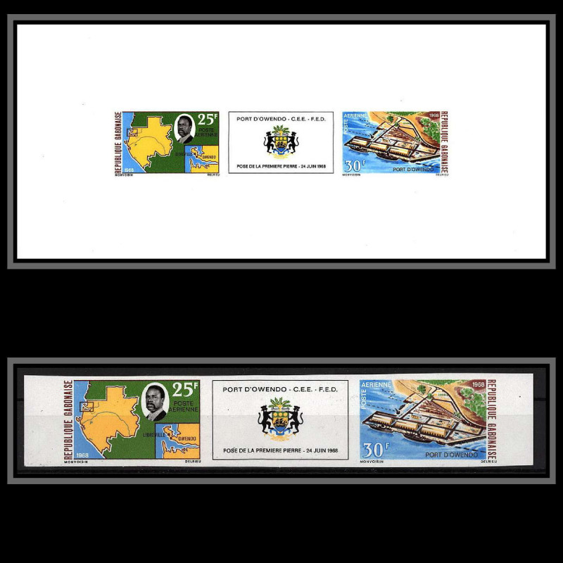 2464 gabon gabonaise PA N°77/78 78 A port d'owendo 1968 épreuve de luxe collective deluxe proof Non dentelé imperf