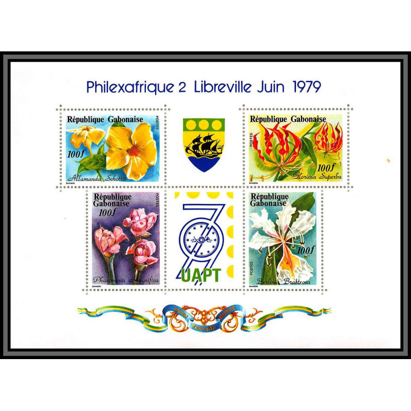 2480 gabon BF bloc N°33 fleur flowers flower fleurs philexafrique 2 libreville 1979 neuf ** mnh