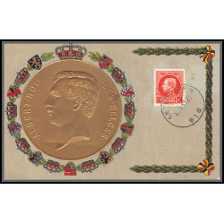 56680 N°212 albert 1er roi des belges belgique 1921 Carte maximum card coin pièce gaufrée embosséeédition artist atelier