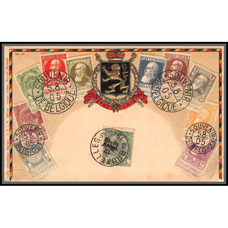 56683 N°56 armoiries 1905 gaufrée embossée belgique Carte maximum (card) 