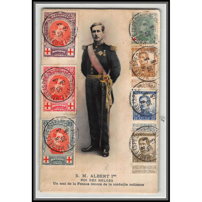 56686 N°129/131 albert 1er roi des belges 1915 belgique pour enghien RRR Carte maximum (card) recommandé havre spécial