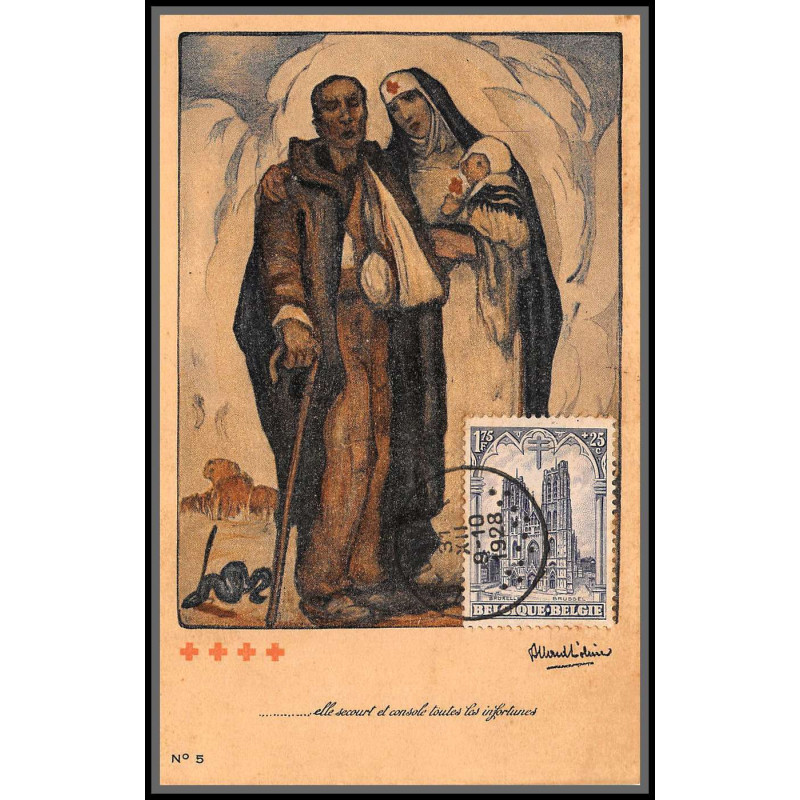 56688 N°271 antituberculeux sainte gudule bruxelles églis church 31/12/1928 Croix rouge red cross belgique Carte maximum