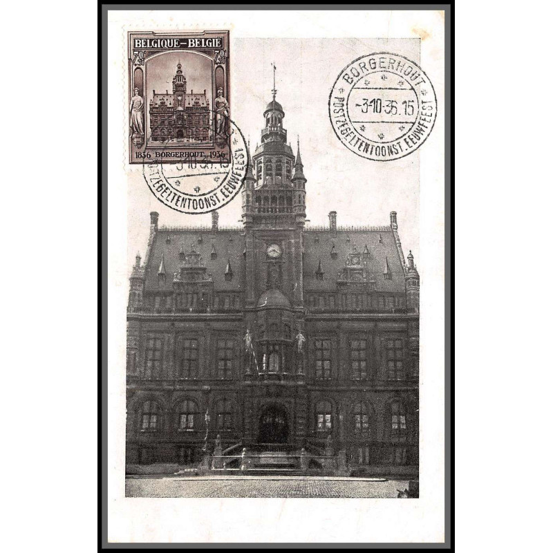 56689 N°436 hotel de ville borgerhout 3/10/1936 belgique Carte maximum (card) collection lemaire
