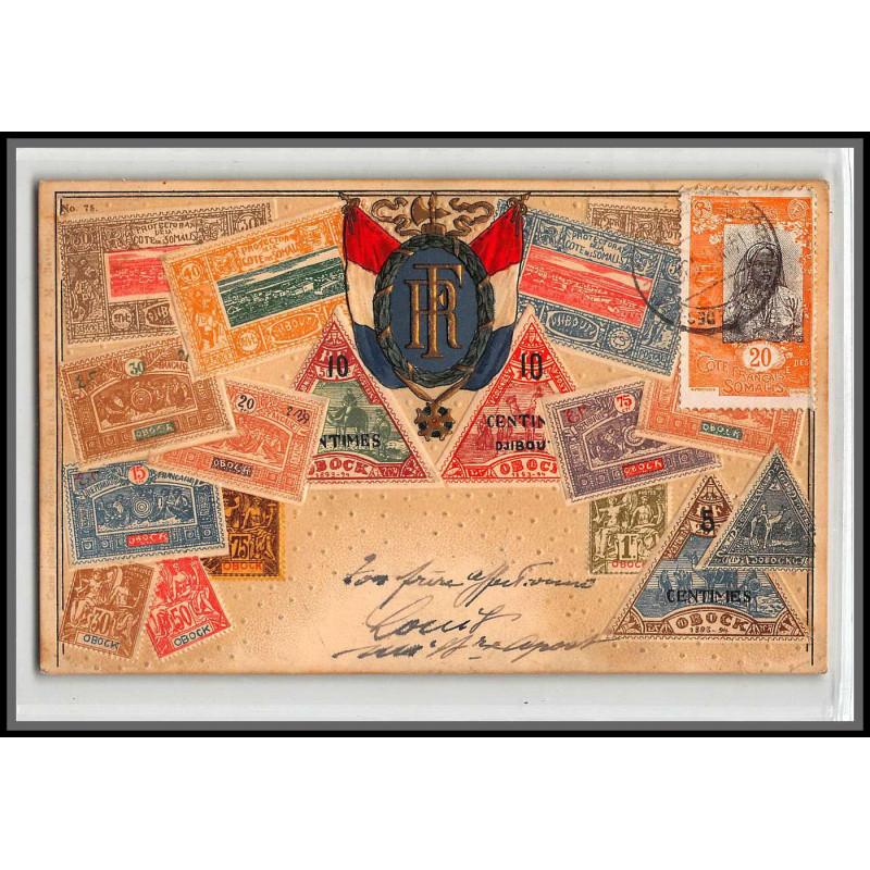 56815 N°89 circulée en 1921 RRR cote francaise des somalis Carte maximum (card) timbres gaufrée embossée
