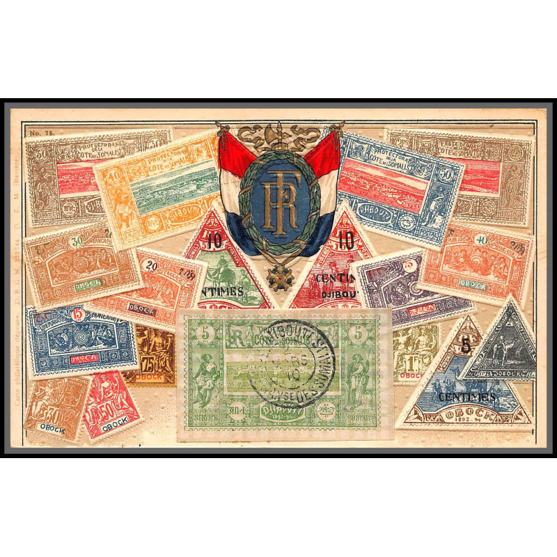 56817 N°27 vue de djibouti 1910 cote francaise des somalis Carte maximum (card) timbres gaufrée embossée