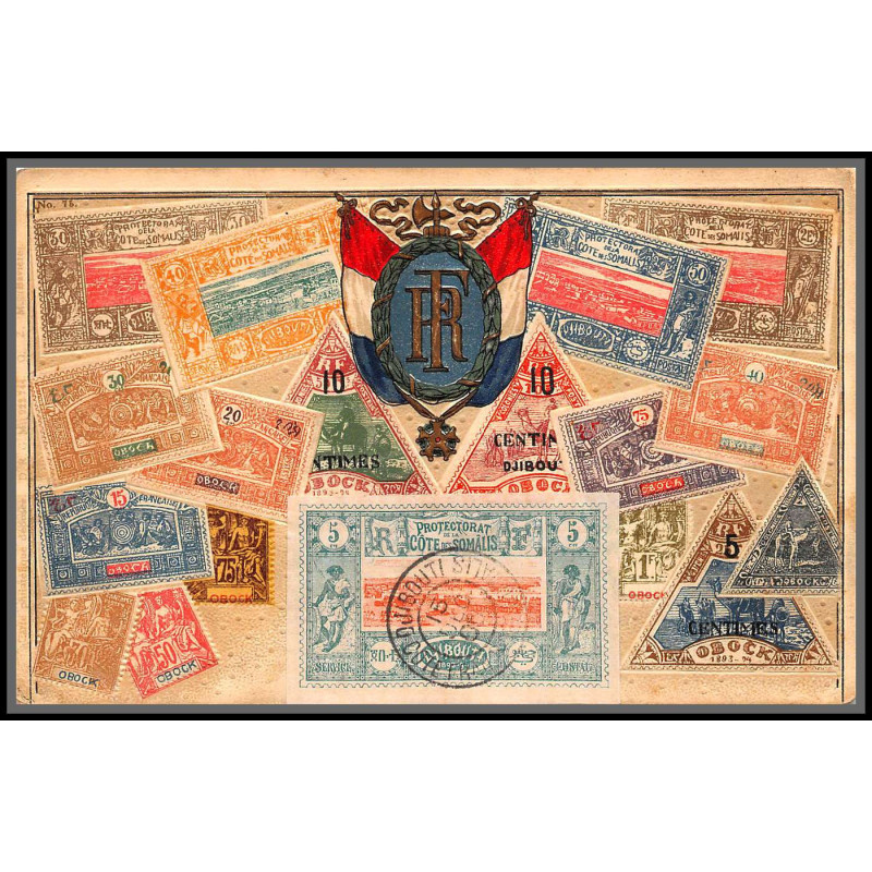 56818 N°9 vue de djibouti 1906 cote francaise des somalis Carte maximum (card) timbres gaufrée embossée