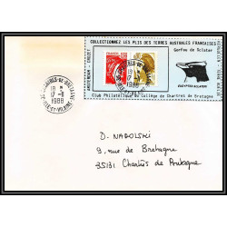 71549 porte timbre 1988 gorfou sclater oiseaux birds collectionnez les plis des terres australes taaf lettre cover