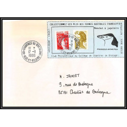 71573 porte timbre 1988 manchot jugulaire oiseaux birds collectionnez les plis des terres australes taaf lettre cover