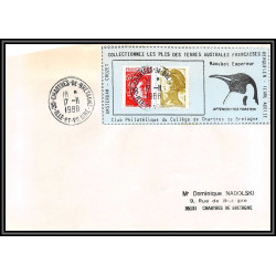 71579 porte timbre 1988 manchot empereur oiseaux birds collectionnez les plis des terres australes taaf lettre cover