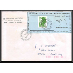 71592 porte timbre 1988 manchot oeuil jaune oiseaux birds collectionnez les plis des terres australes taaf lettre cover
