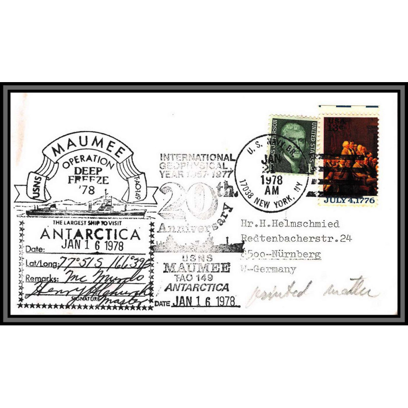97019 signé signed naumee antarctica 21/1/1978 usa antarctic antarctique lettre cover
