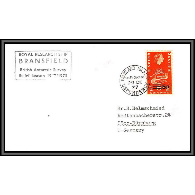 97020 royal research bransfield 29/12/1977 south gerogia antarctic antarctique lettre cover