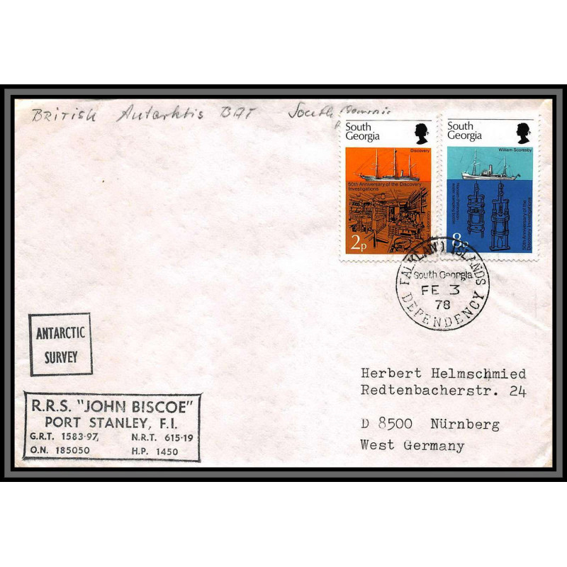 97040 rrs john biscoe port stanley 3/2/1978 falklands south gerogia antarctic antarctique lettre cover