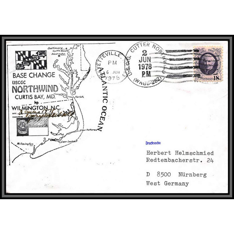 97048 signé signed base change USCGC northwind 2/6/1978 usa antarctic antarctique lettre cover