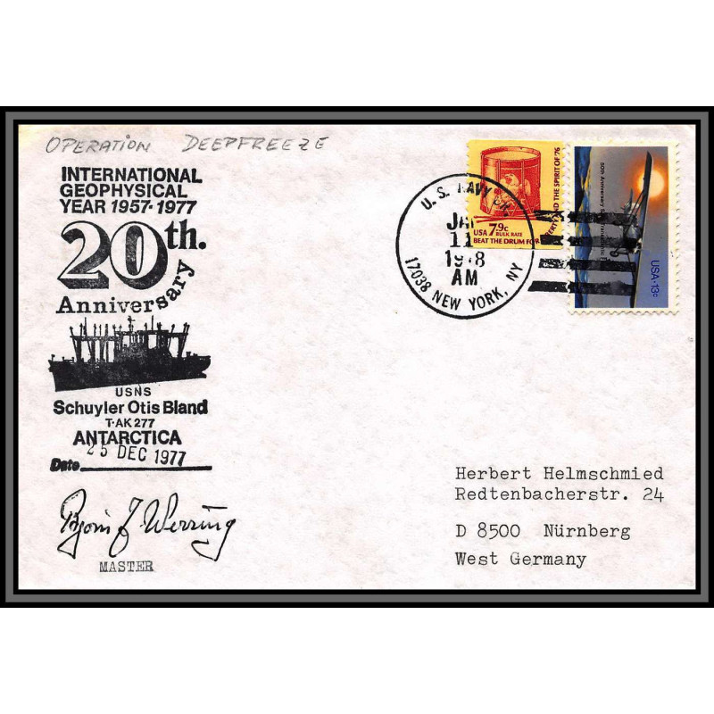 97068 signé signed deepfreeze usns schuyler otis bland 11/1/1978 usa antarctic antarctique lettre cover