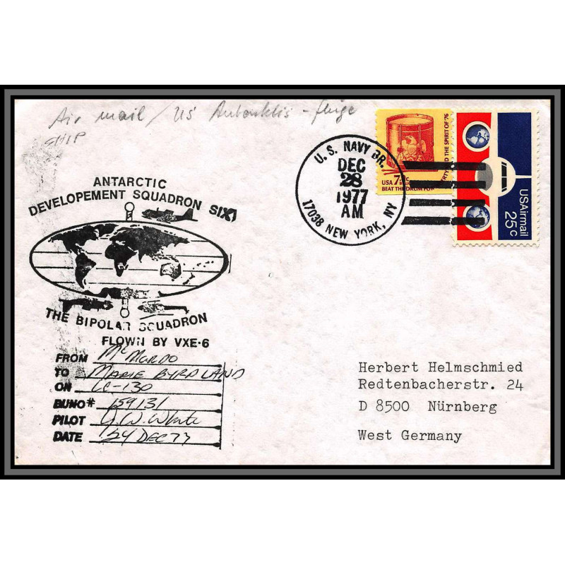 97074 bipolar squadron 28/12/1978 us navy usa antarctic antarctique lettre cover