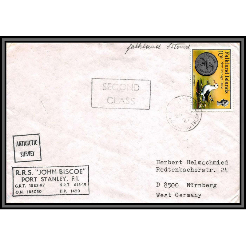 97075 survey rrs john biscoe second class 1977 falkland antarctic antarctique lettre cover