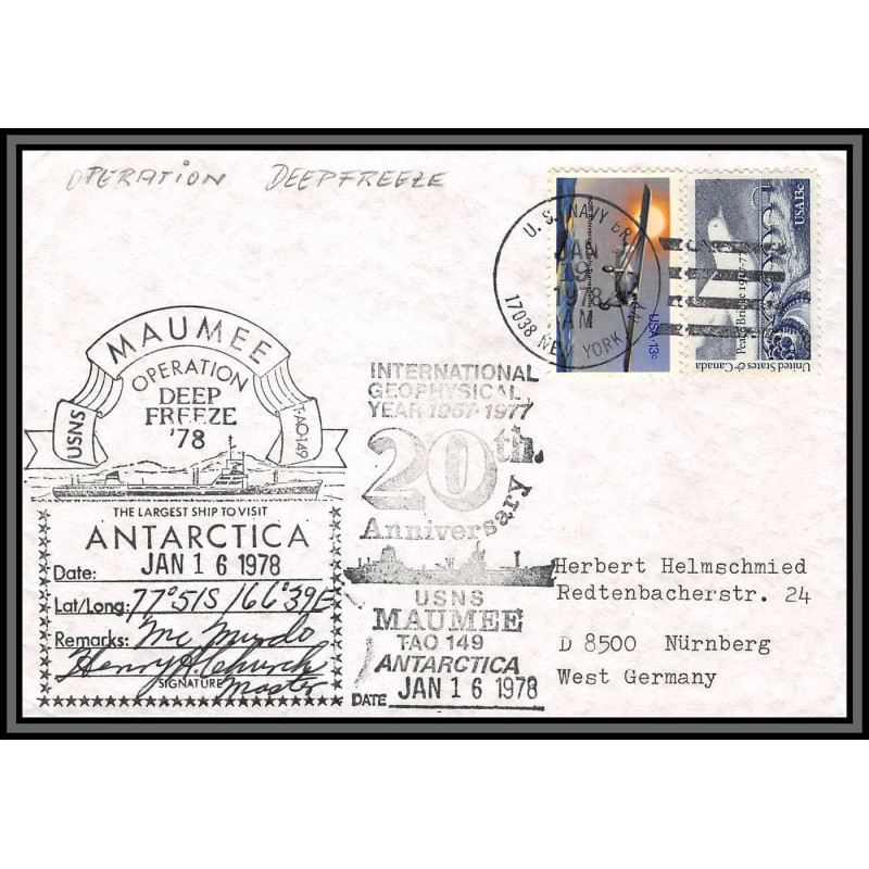 97160 signé signed maumee deep freeze 19/1/1978 usa antarctic antarctique lettre cover