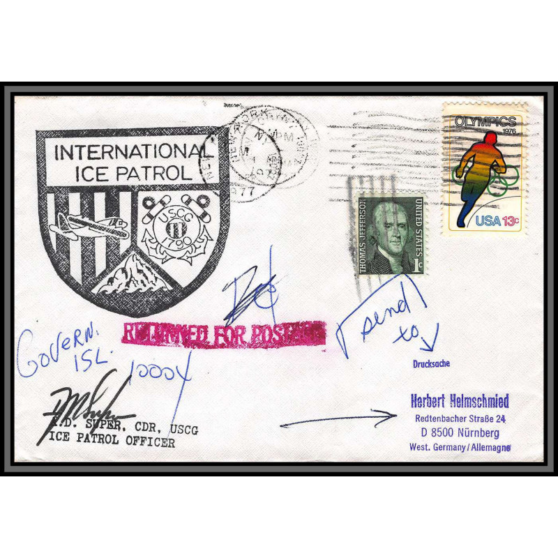 97208 signé signed uscgc 1790 ice patrol 1977 usa antarctic antarctique lettre cover