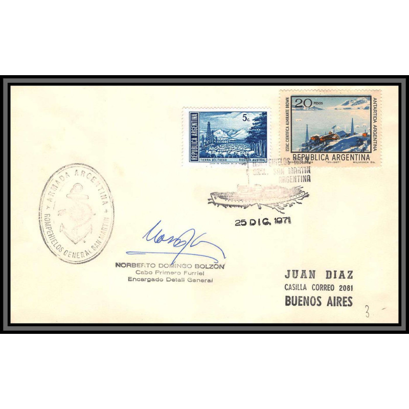 97219 signé signed armada 25/12/1971 argentine argentina antarctic antarctique lettre cover