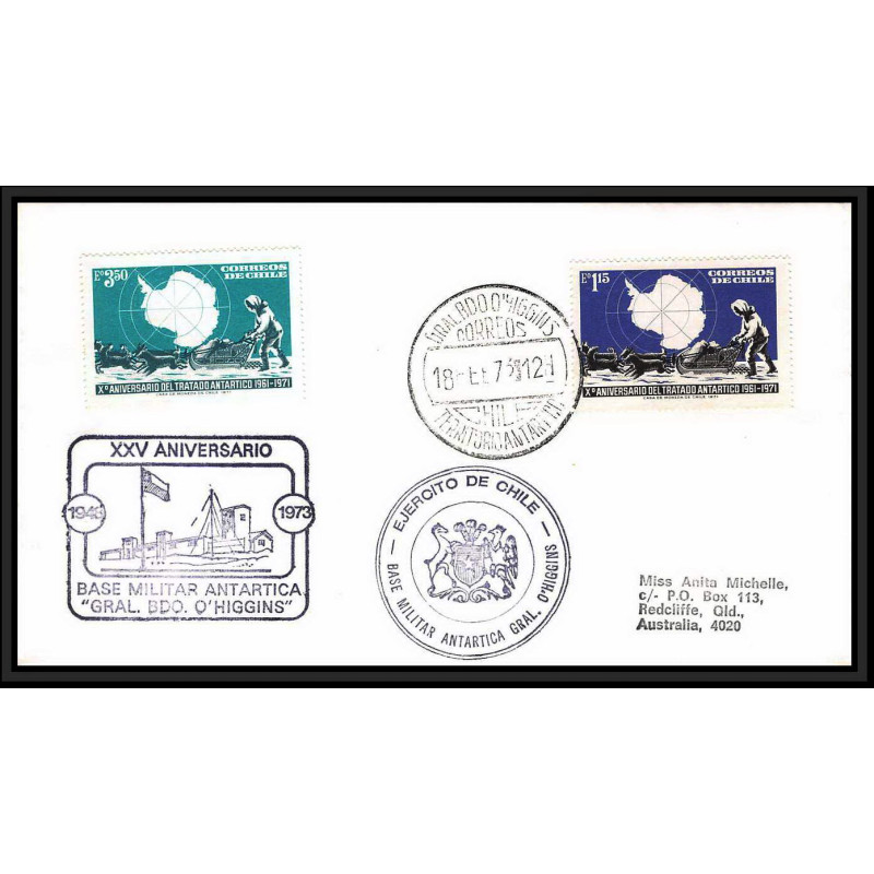 97249 base militar gral bdo o'higgins 18/2/1973 chile chili antarctic antarctique lettre cover