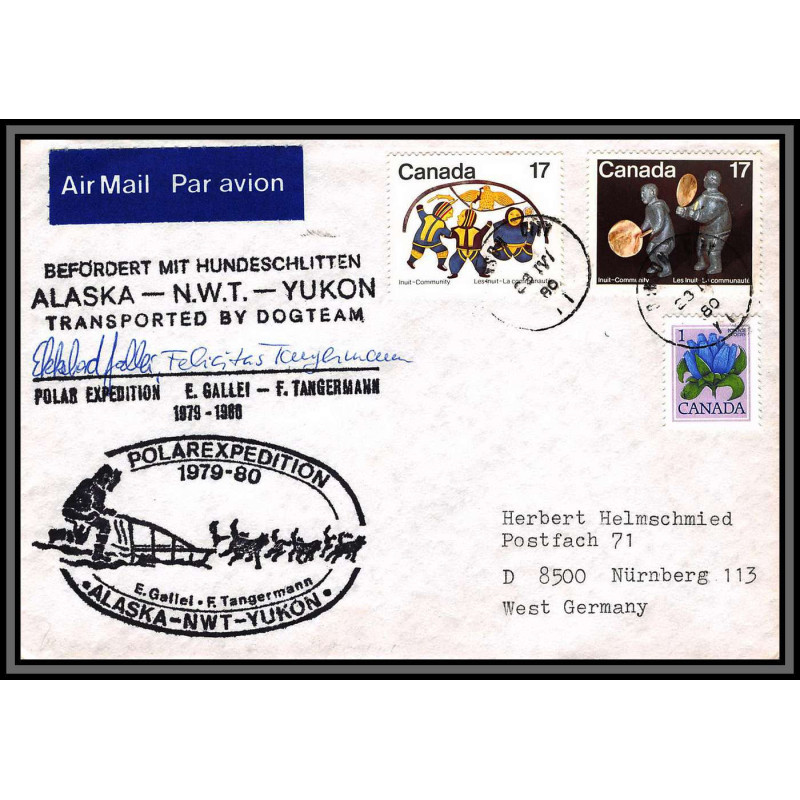 97697 signé signed gallei tangermann alaska yukon 1980 canada arctique arctic north pole lettre cover