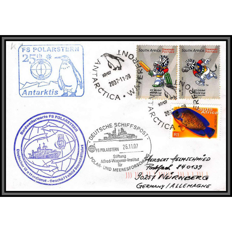 98247 fs polarstern 28/11/2007 rsa south africa antarctic antarctique lettre cover