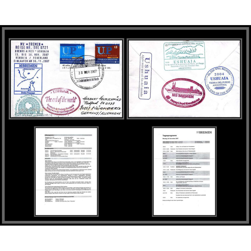 98250 ms bremen 30/11/2007 ushuaia argentine argentina antarctic antarctique lettre cover