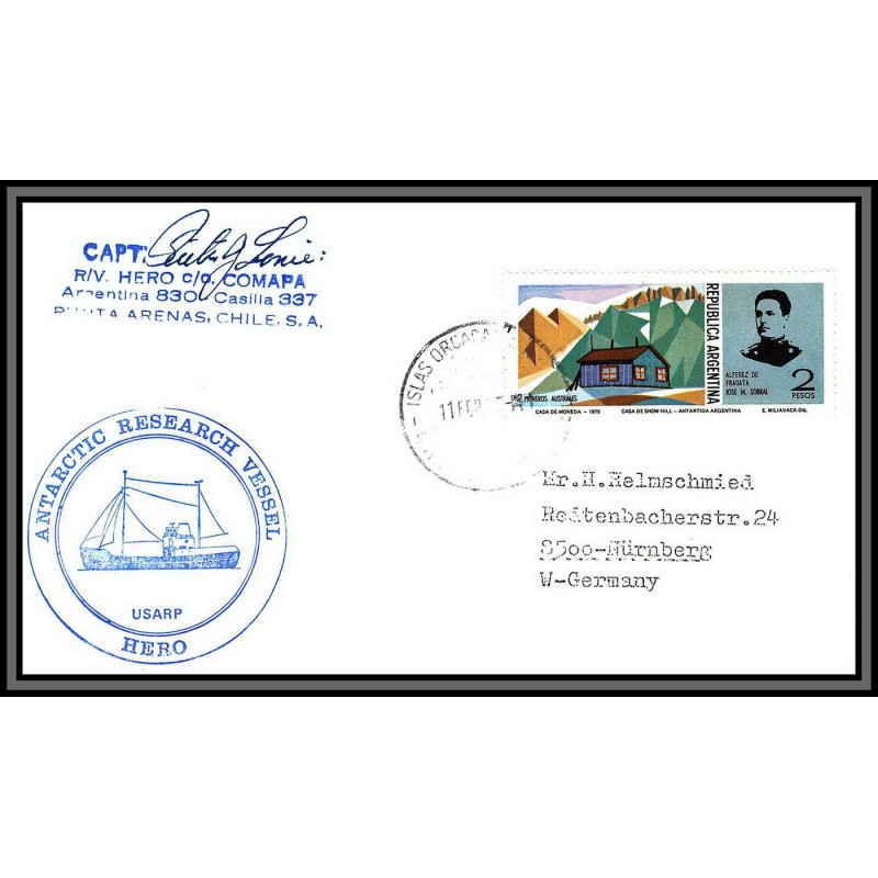 98273 signé signed vessel hero 11/2/1977 argentine argentina antarctic antarctique lettre cover