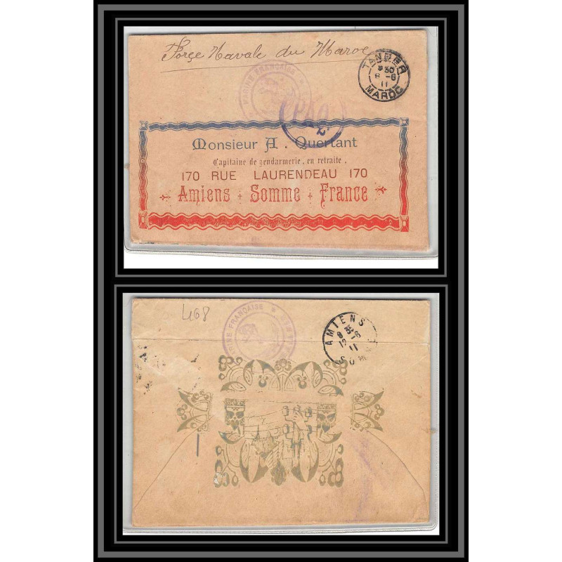 0468 force navale du maroc en rade illustree CAD PAQ Tanger 1911 Lettre cover occupation du maroc War