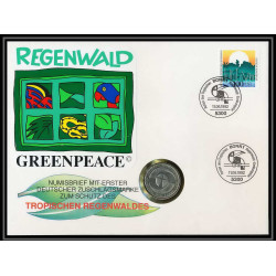 11532/ Lettre (cover Numisbrief monnaies coins) greenpeace regenwald 11/6/1992 Allemagne (germany)